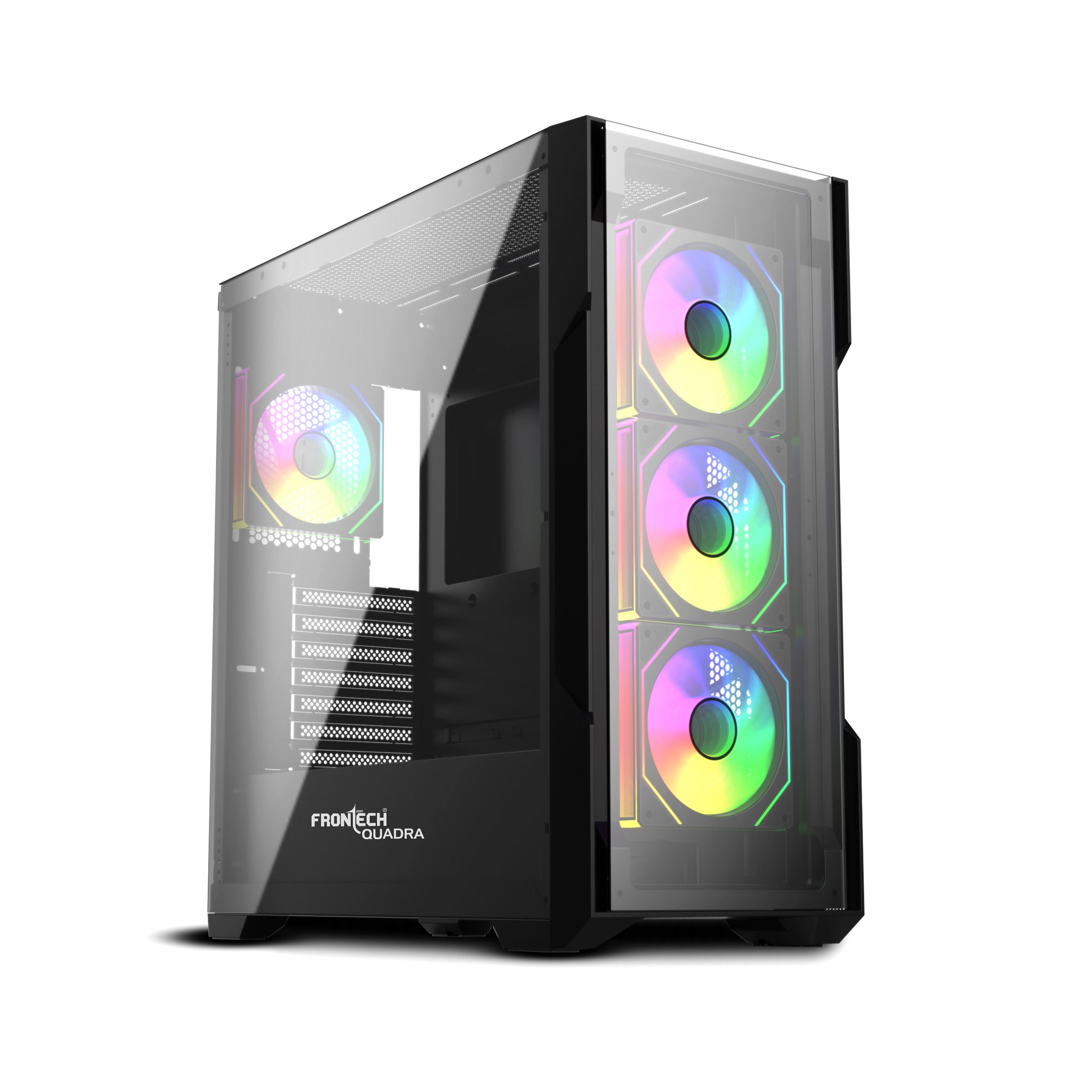 FRONTECH QUADRA Gaming Computer Cabinet | Mid-Tower PC Cabinet | 4 Pre-Installed 120mm ARGB Fans | Washable Dust Filter | Tempered Glass Side Panel | USB 3.0, USB 1.0, Type-C, HD Audio/Mic | ATX/MATX Motherboard Support (FT-4385) FRONTECH QUADRA Gaming Computer Cabinet | Mid-Tower PC Cabinet | 4 Pre-Installed 120mm ARGB Fans | Washable Dust Filter | Tempered Glass Side Panel | USB 3.0, USB 1.0, Type-C, HD Audio/Mic | ATX/MATX Motherboard Support (FT-4385)